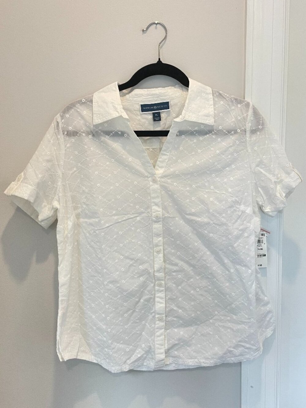 NWT Karen Scott White Eyelet Blouse 100% Cotton